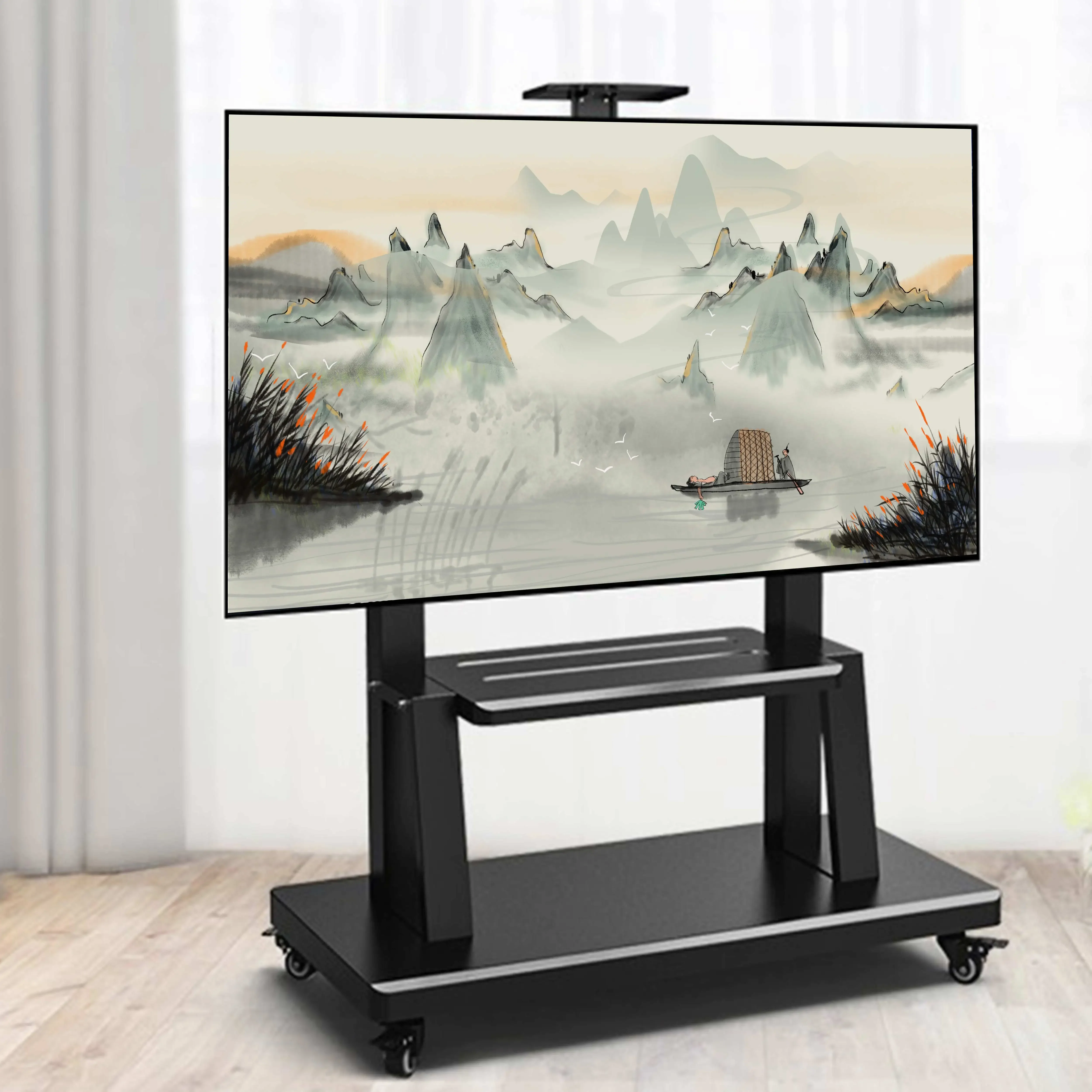 NBJOHSON 55-100 дюймов VESA 900*600 мм подвижные тележки с полкой AV