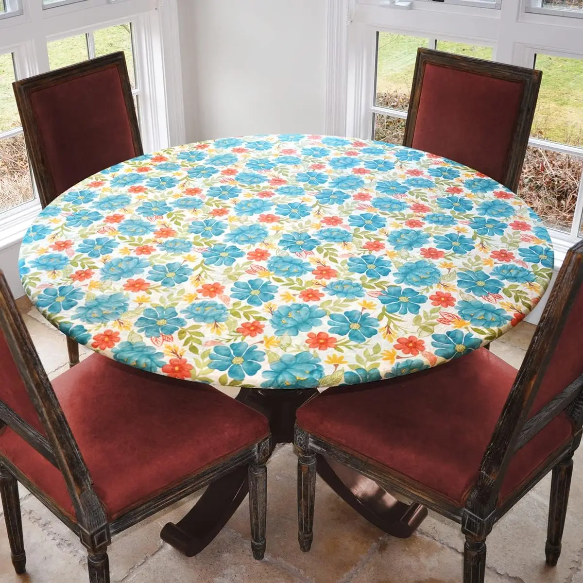

Kitchen Room Decoration Table Cover Round Tablecloth Fitted Design Deluxe Waterproof Wipeable For Party Banquet Round Table