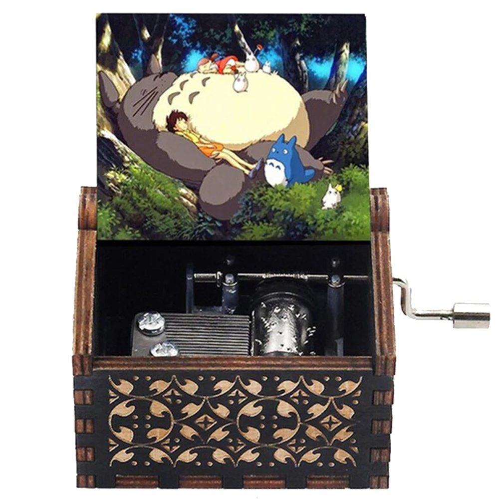 Antique Carved Wooden Hand Crank Totoro Beauty And Beast Music Box Christmas Gift Birthday Gift Supply Toy For Children New images - 6