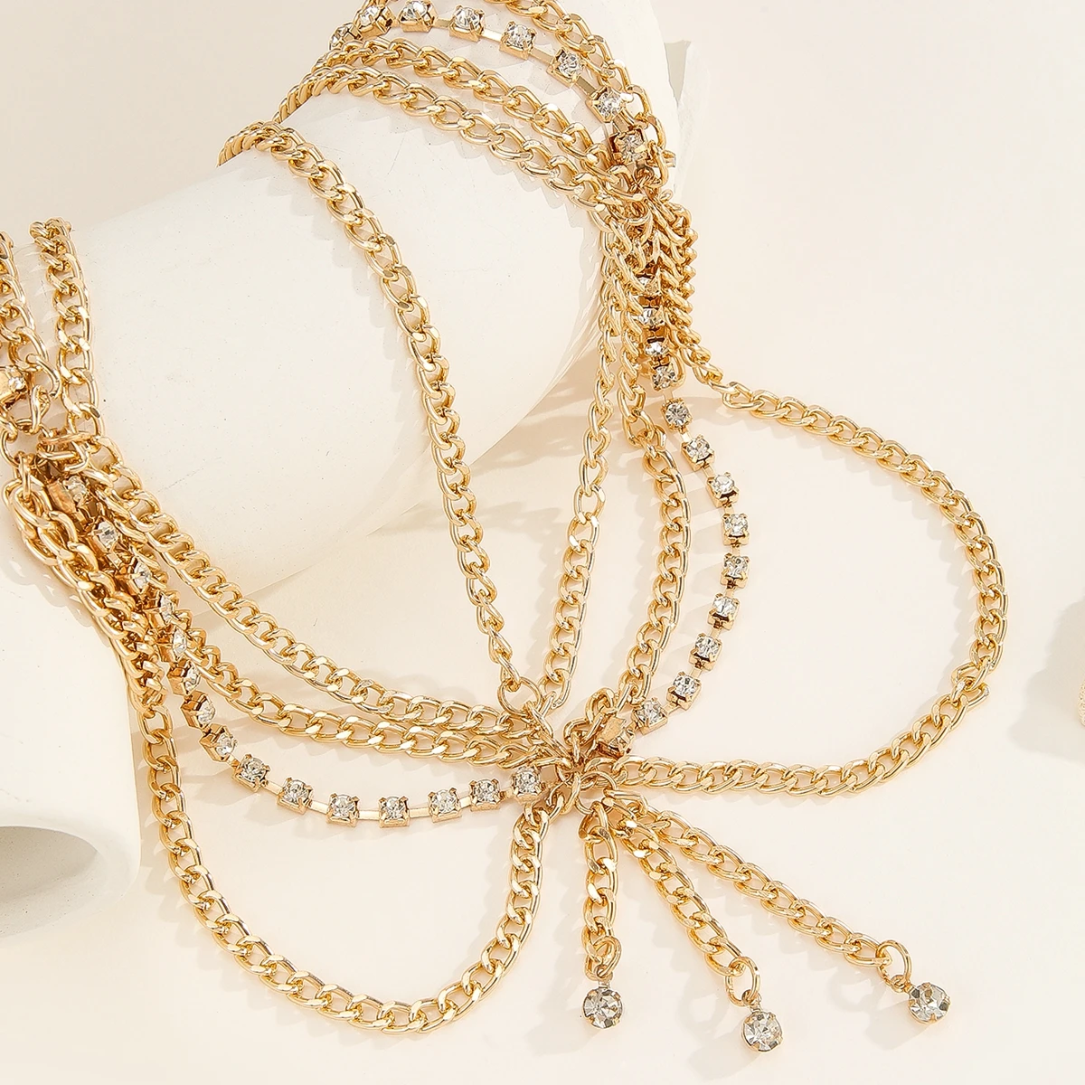 Свадебный головной убор невесты модная позолоченная цепочка со стразами на