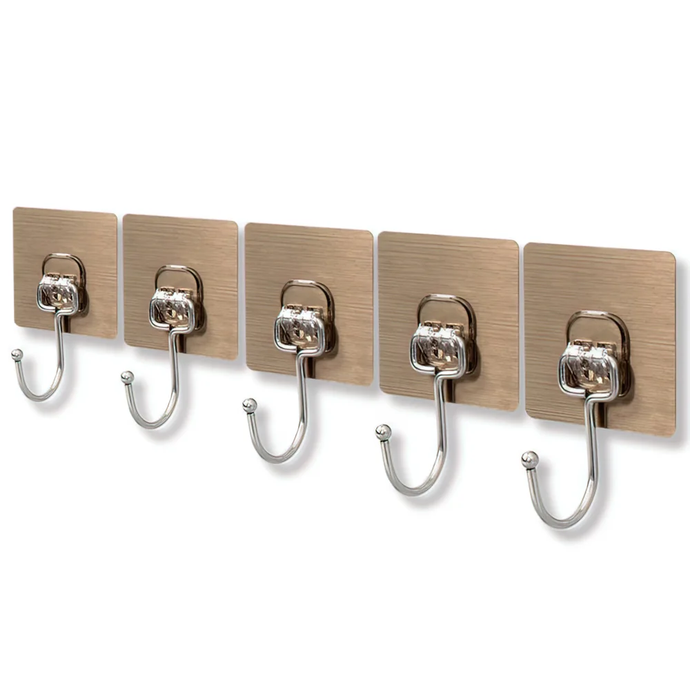

5Pcs Stainless Steel Wall Hooks Punch-Free Self Adhesive Wall Mounted Hook Bathroom Organizer Hook Home Accessories