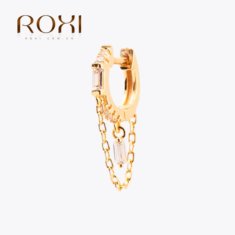 

Геометрические серьги-кисточки ROXI из серебра 925 пробы, квадратные циркониевые Подвесные серьги, золотые универсальные Модные женские ювелирные украшения