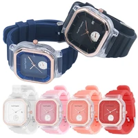 womens transparent quartz watches for kids children girls boys square wristwatch women casual silicone strap sports wrist watch