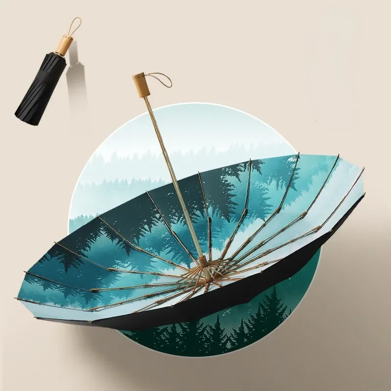 

NEW2023 Manual Umbrella Women Black Coat 16 Ribs Windproof Parasol Folding Rain Umbrellas Compact Aluminium Frame Designer