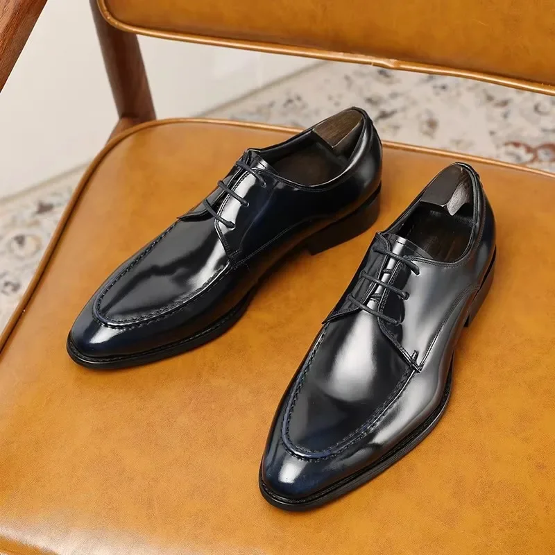 Мужская кожаная обувь шнурки изготовление кожи работа заостренная стильная