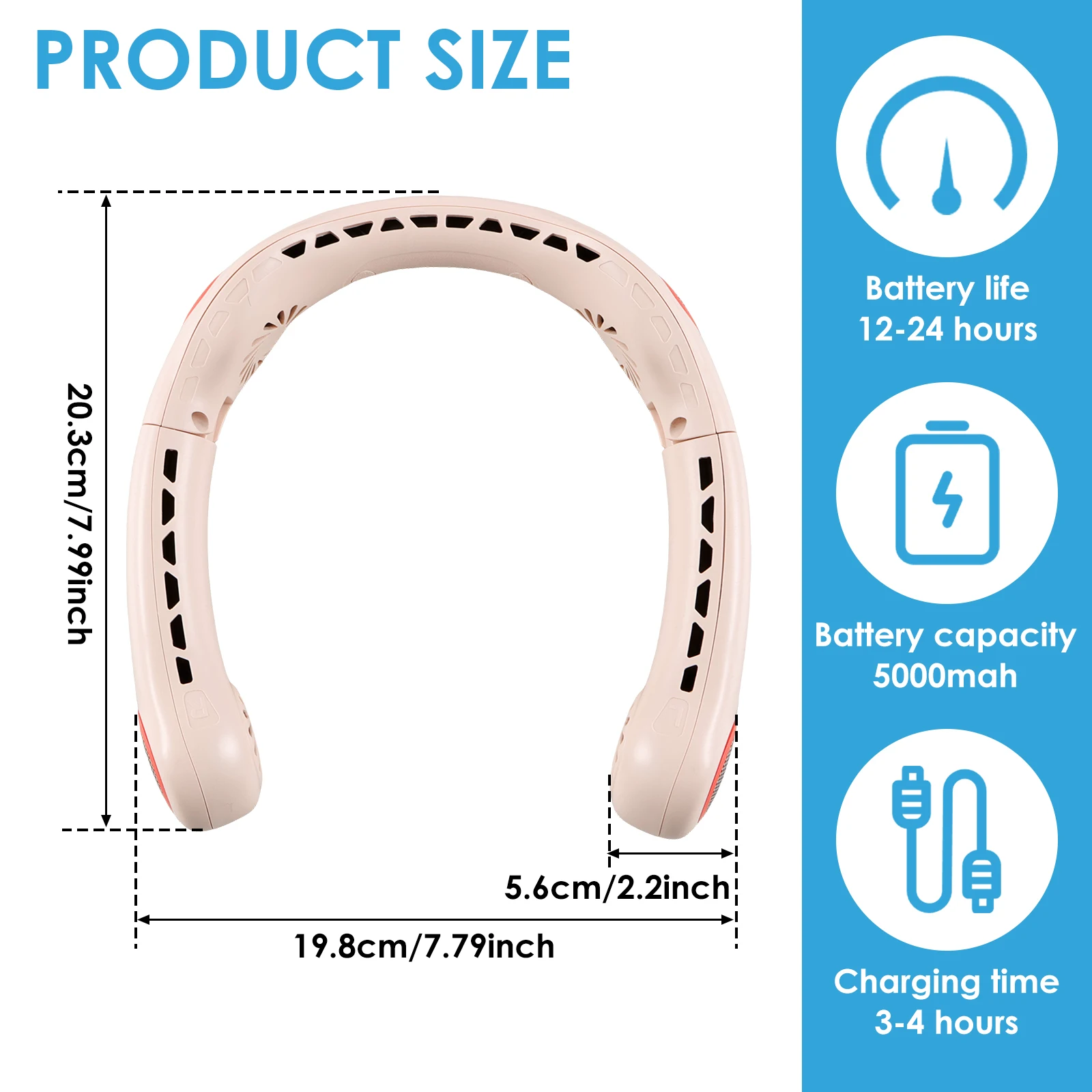 Складной Подвесной шейный вентилятор портативный мини 5000 мАч USB Перезаряжаемый