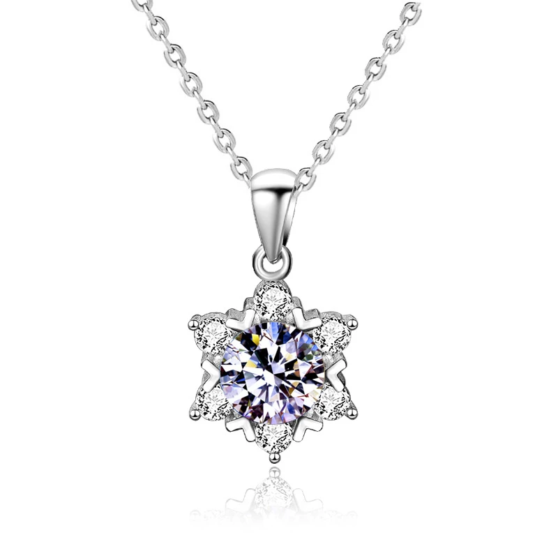 

New 925 Sterling Silver 1.0 Carat D Color Moissanite Snowflake Pendant Necklaces For Women Bride Sparkling Wedding Jewelry Gift