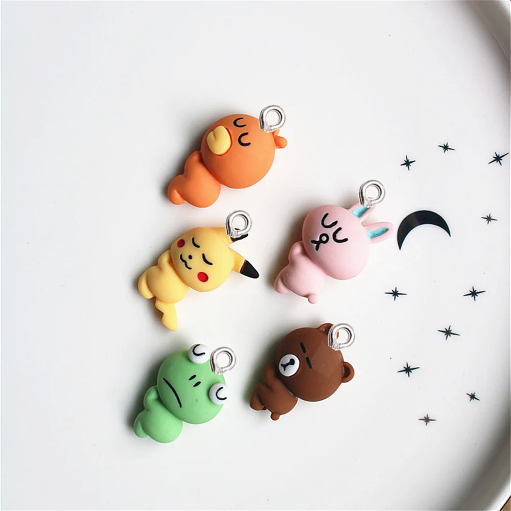 

10Pcs Cute Animal Resin Charms Mini Bear Rabbit Frog Duck Pendants Earrings Necklaces Jewelry Accessories DIY Bag Keychain Decor