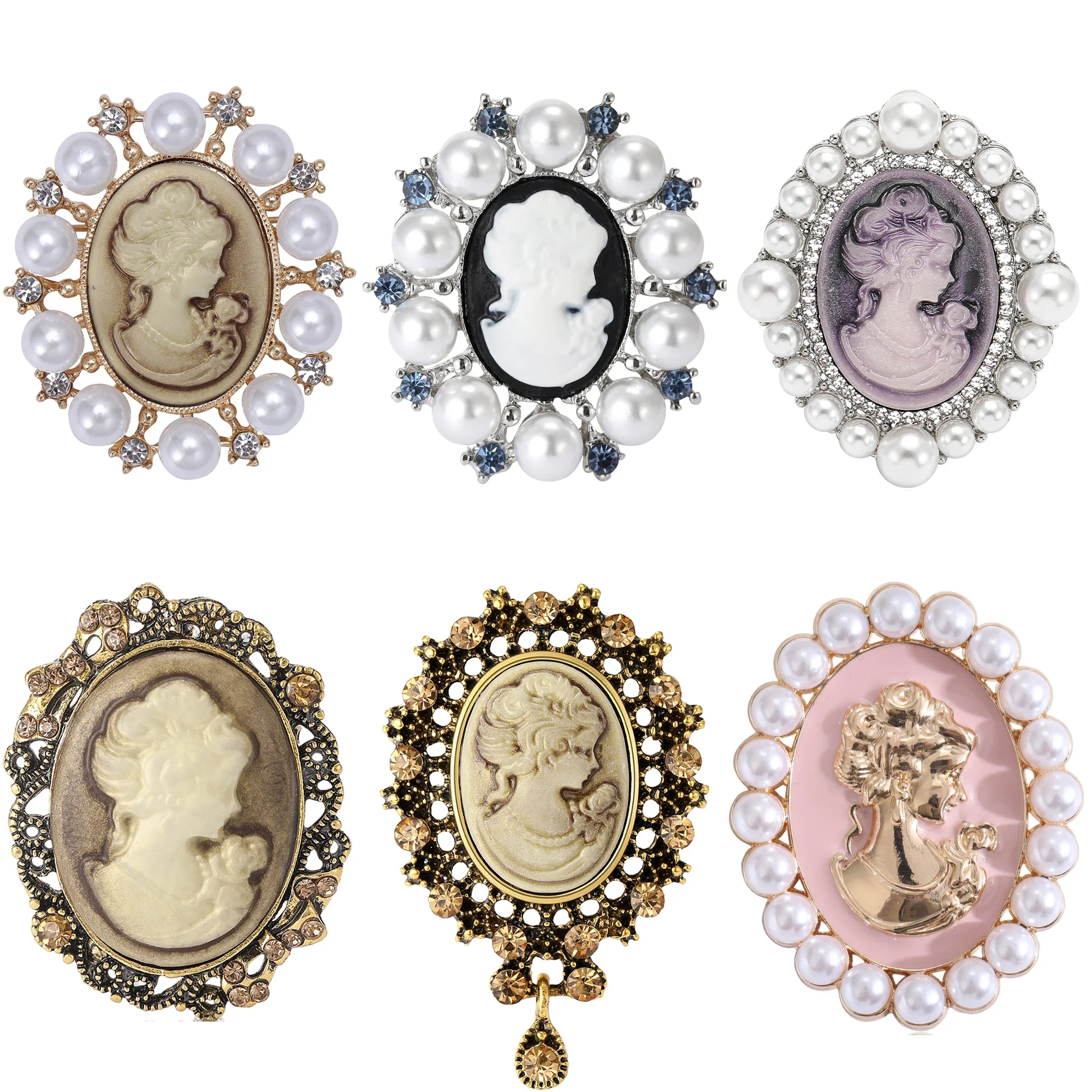 Эмалированная брошь в виде головы девушки