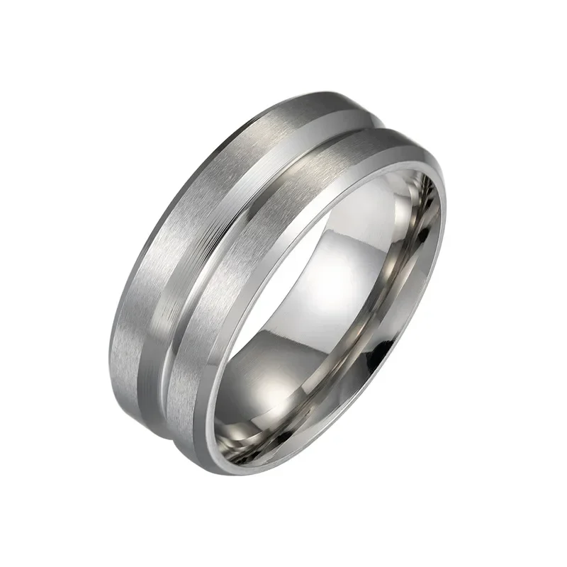 SHOUMAN Fashion Matte Groove Women Men Polished Stainless Steel Convention Jewelry Wedding Band Ring Marry Gifts