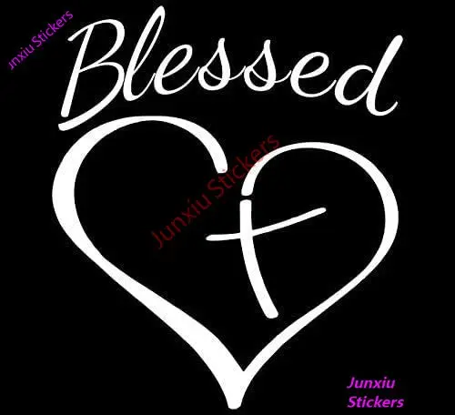 

Blessed Cross and Heart Christian Stickers Vinyl Decal Styling Car Accessories Laptop Wall Tool Box Removeable Motorcycle Bumper