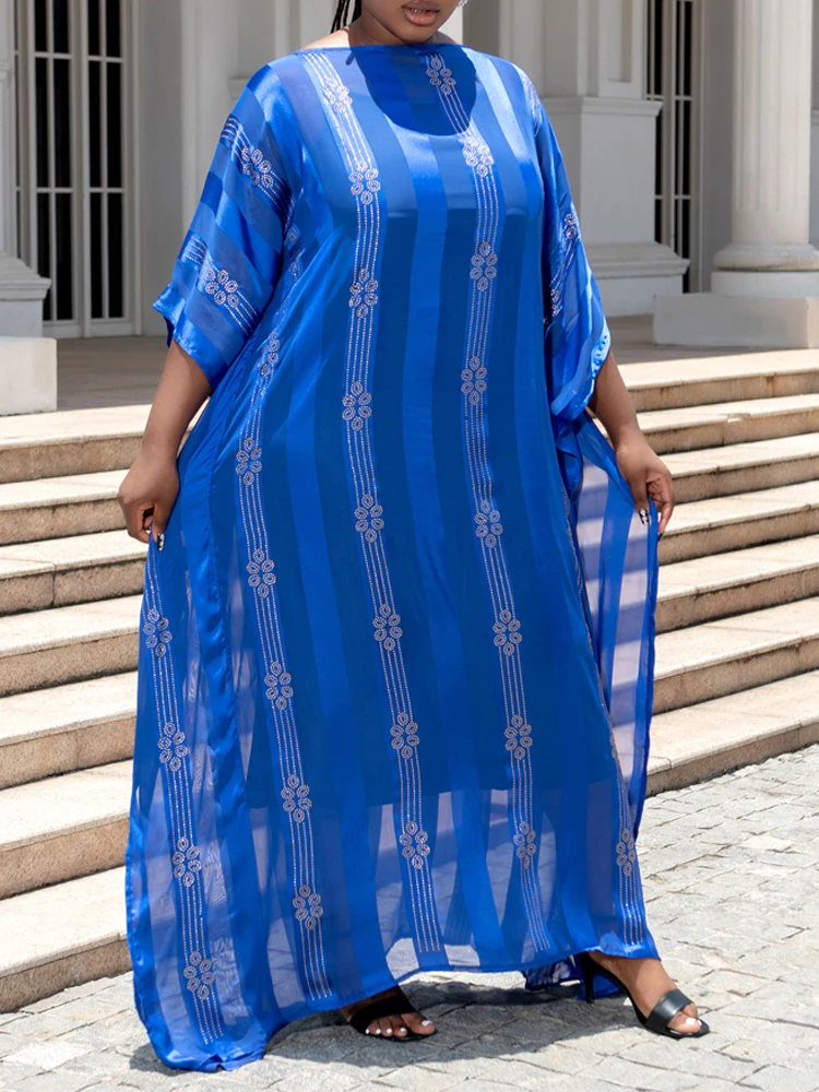 Abaya Dubai Turkey Muslim Hijab Dresses Loose Boubou Ensemble Femme Musulmane Blue Robe With Inner Dress 2023 Islamic Clothing