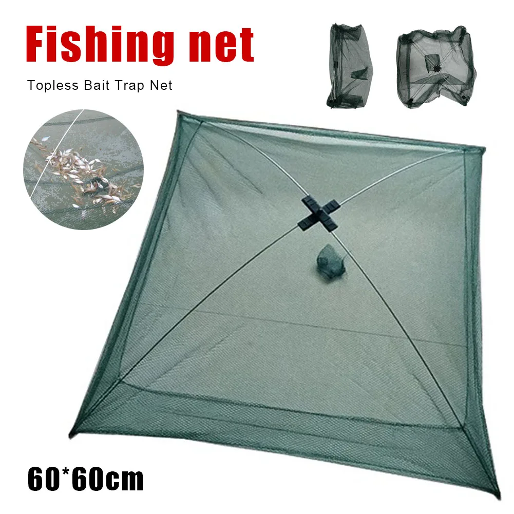 

60x60cm Portable Fishing Net Folding Bait Trap Net Shrimp Minnow Crawfish Dip Net Crab Cast Net Trap Fishing Tackle Accessories
