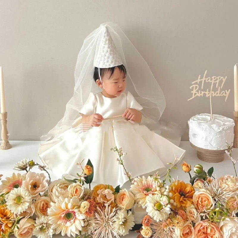 

Daisy Party Hat First Birthday Hat Baby Headwear Embroidered Flower Hat with Gauze Baby Happy Birthday Party Decoration Supplies