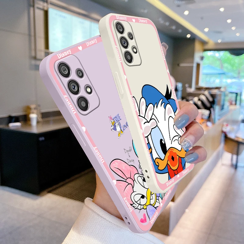 

Phone Case For Samsung Galaxy A73 A53 A33 A52 A32 A22 A71 A51 A21S A03S A50 5G Disney Donald Duck Cute Liquid Rope Cover