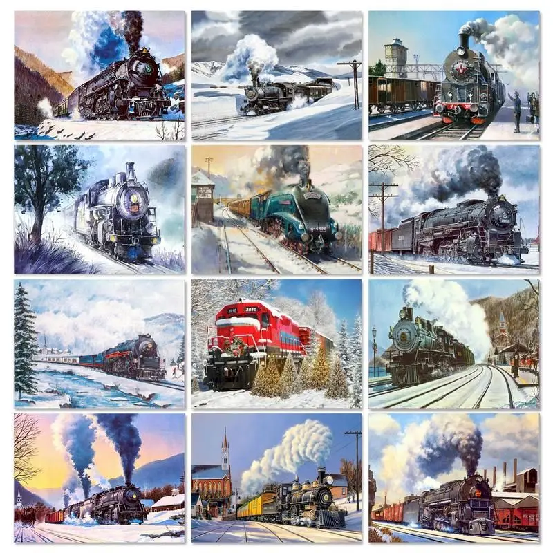 GATYZTORY Oil Painting By Numbers Train Scenery Kits Drawing On Canvas Pictures By Number Handpainted Paintings Gift Wall Art