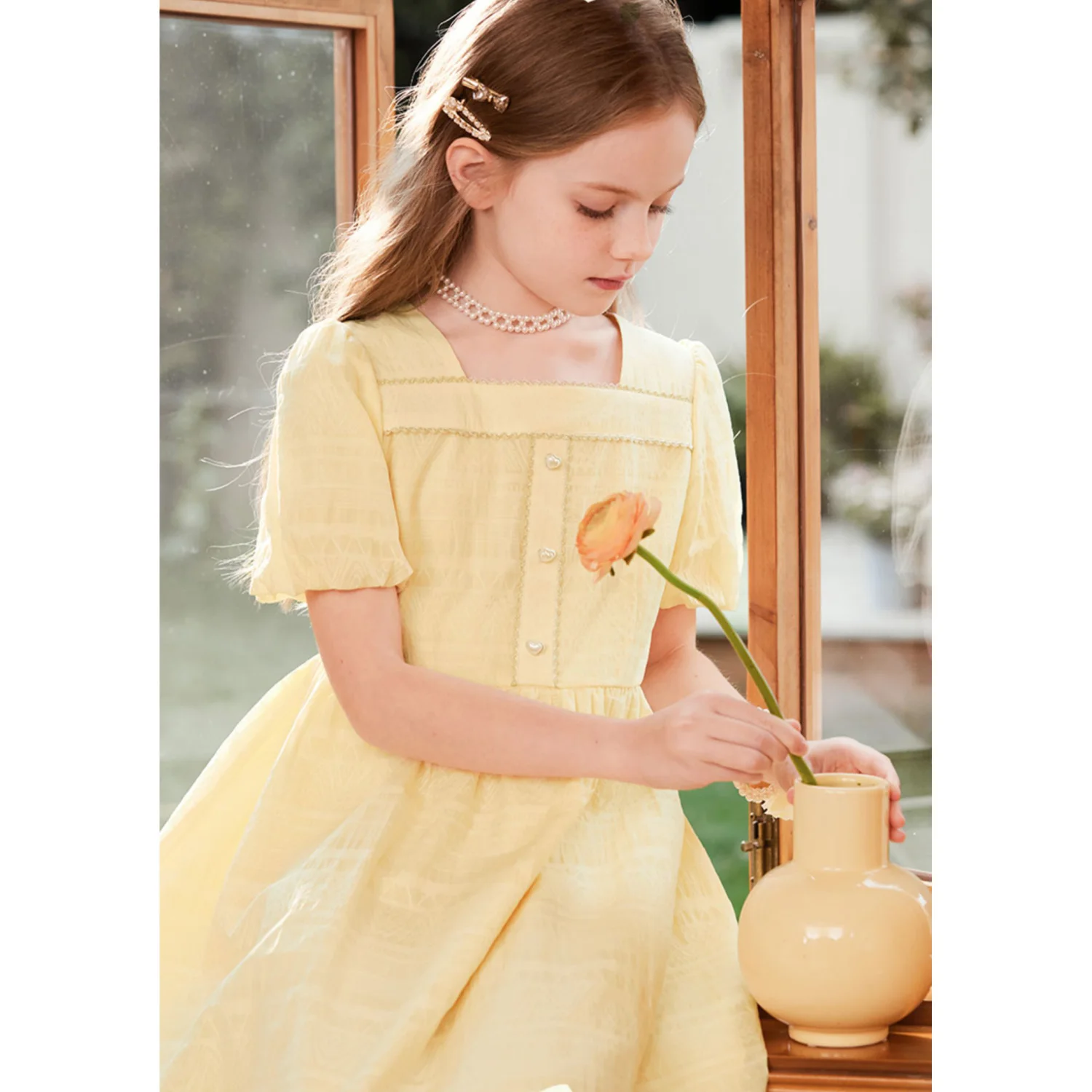 

Платье для девочек Корейская версия летнее платье с коротким рукавом Новинка французское приталенное детское платье милое платье принцессы для девочек