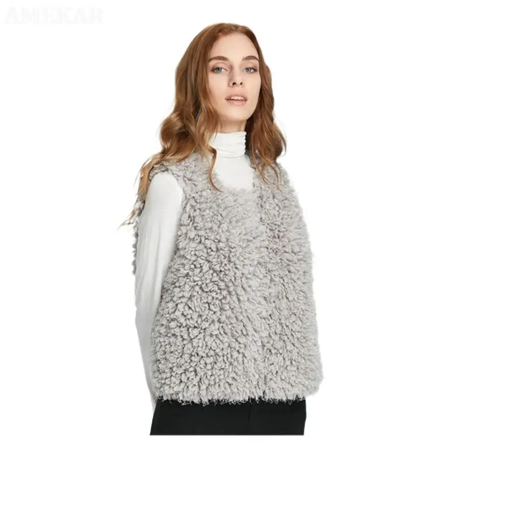 Women Winter Real Fur Sleeveless Vest Casual Warm Fluffy Pure Color Waistcoat Jacket For Girls Graceful Solid Design Coat