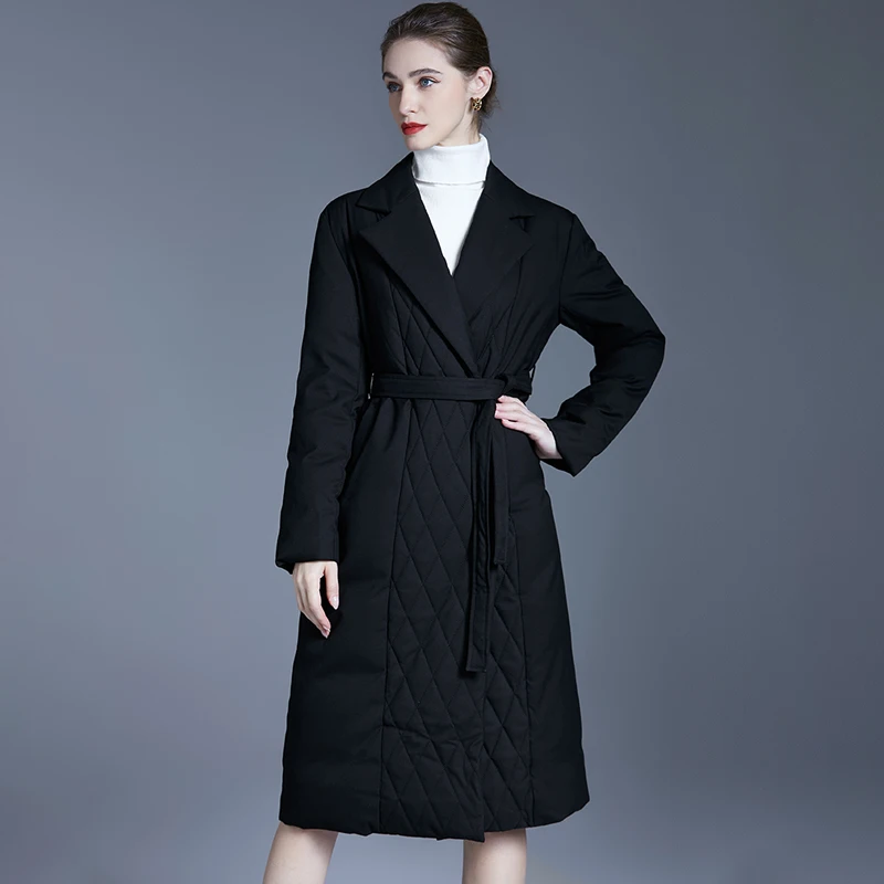 

Designer style 2022 new women's suit collar business suit medium long thick white duck down jacket women