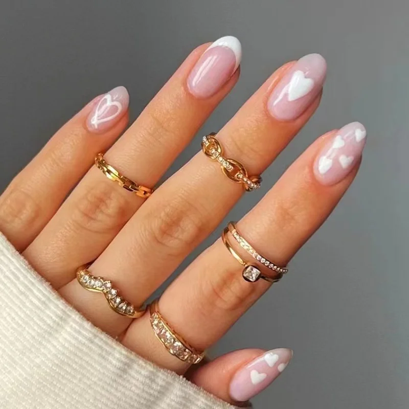 

24Pcs/Set New Style French Cute Lovely Short Fake Nails Detachable Wearable Press On Full Artifical Nails False Nails With Glue