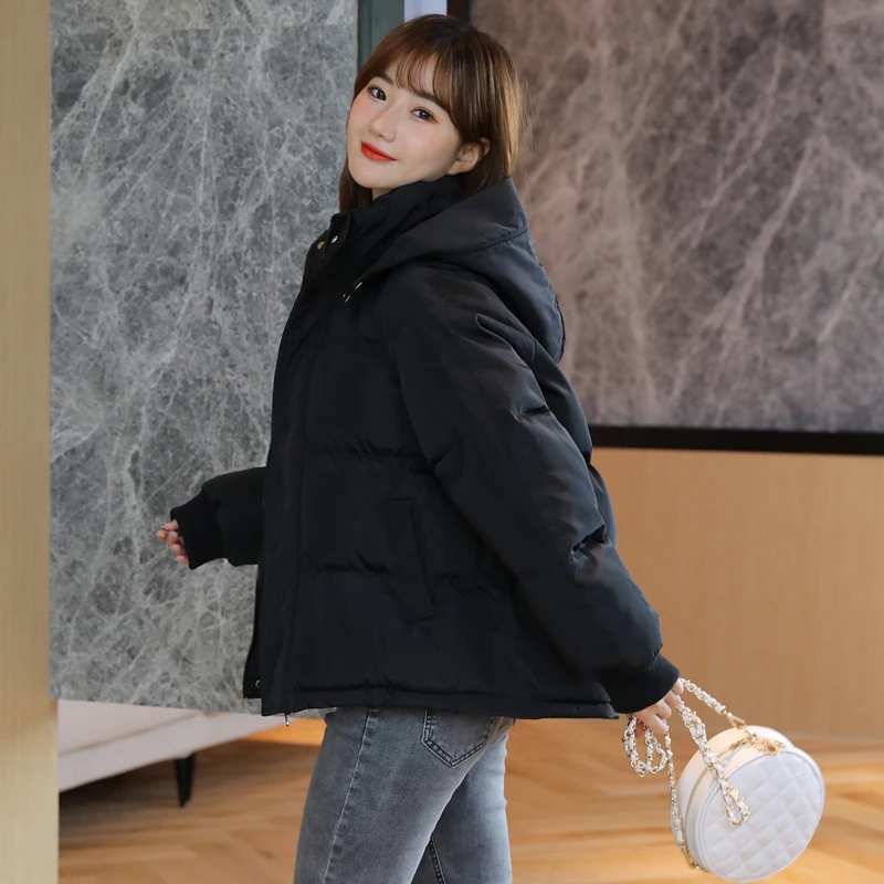 2022 New Cotton Coat Straight Loose Bread Coat Winter Short Cotton Coat Korean Version Thickened Hooded Cotton Coat Women