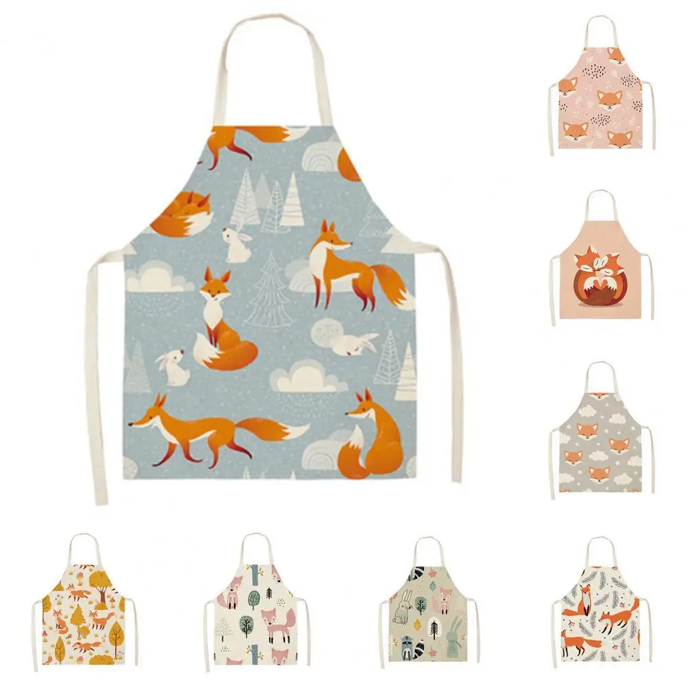 

Кухонный Фартук, водонепроницаемый длинный кухонный фартук без рукавов, с мультяшным рисунком лисы