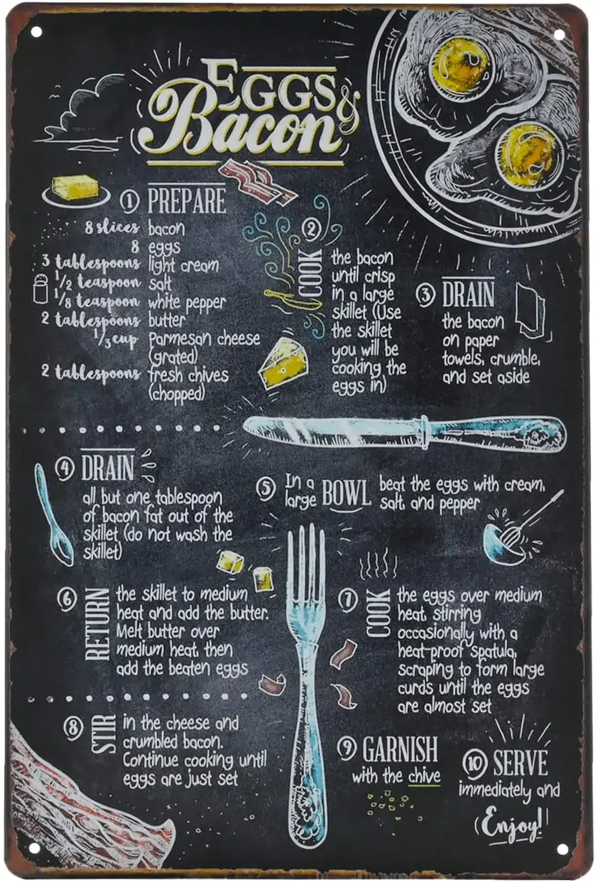 

Food Vintage Tin Sign - Eggs Bacon Retro Metel Sign - Wall Decor Wall Sign for Kitchen Bakery Cafe Restaurant