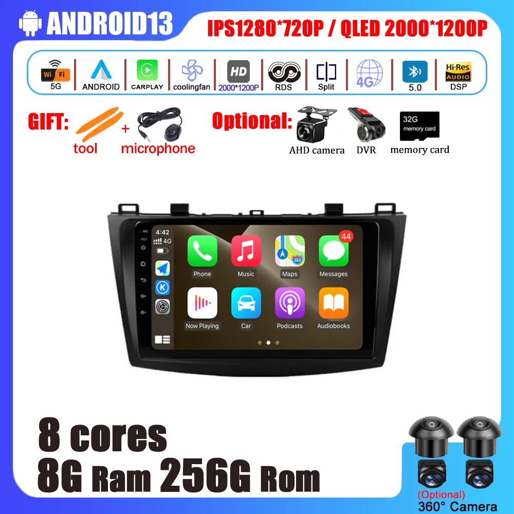 

Android 13 For Mazda 3 II For Mazda3 BL 2009 - 2013 Car accesorios para auto Radio Multimedia Stereo Player WiFi GPS Navigation