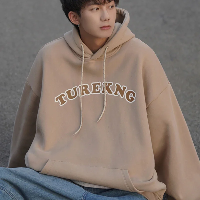 

Толстовка мужская флисовая с капюшоном, Свитшот оверсайз с надписью, модная уличная одежда в Корейском стиле для пар, пуловер, худи, Осень-зима