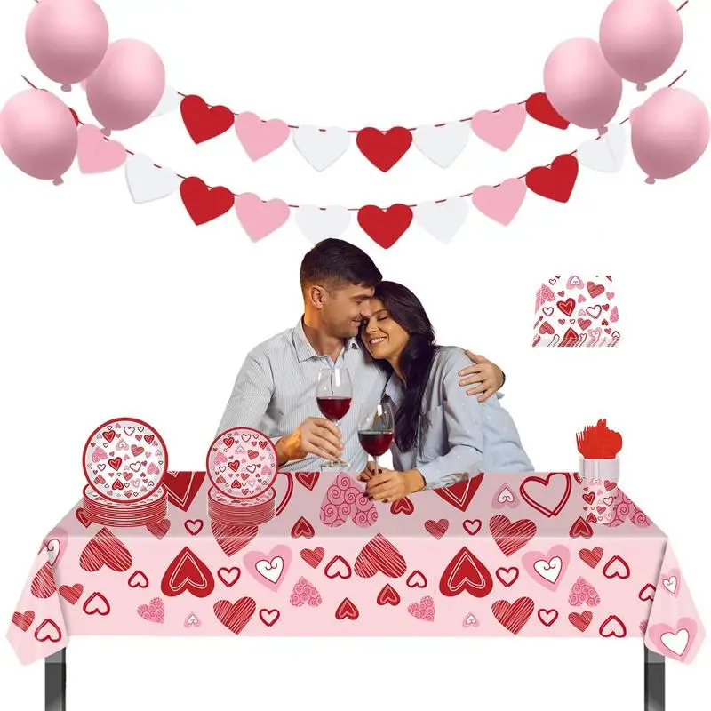 

Valentines Day Party Supplies Tableware Set For Wedding Decor Love Paper Plate Paper Cup Set Tableware Birthday Decor Tablecloth