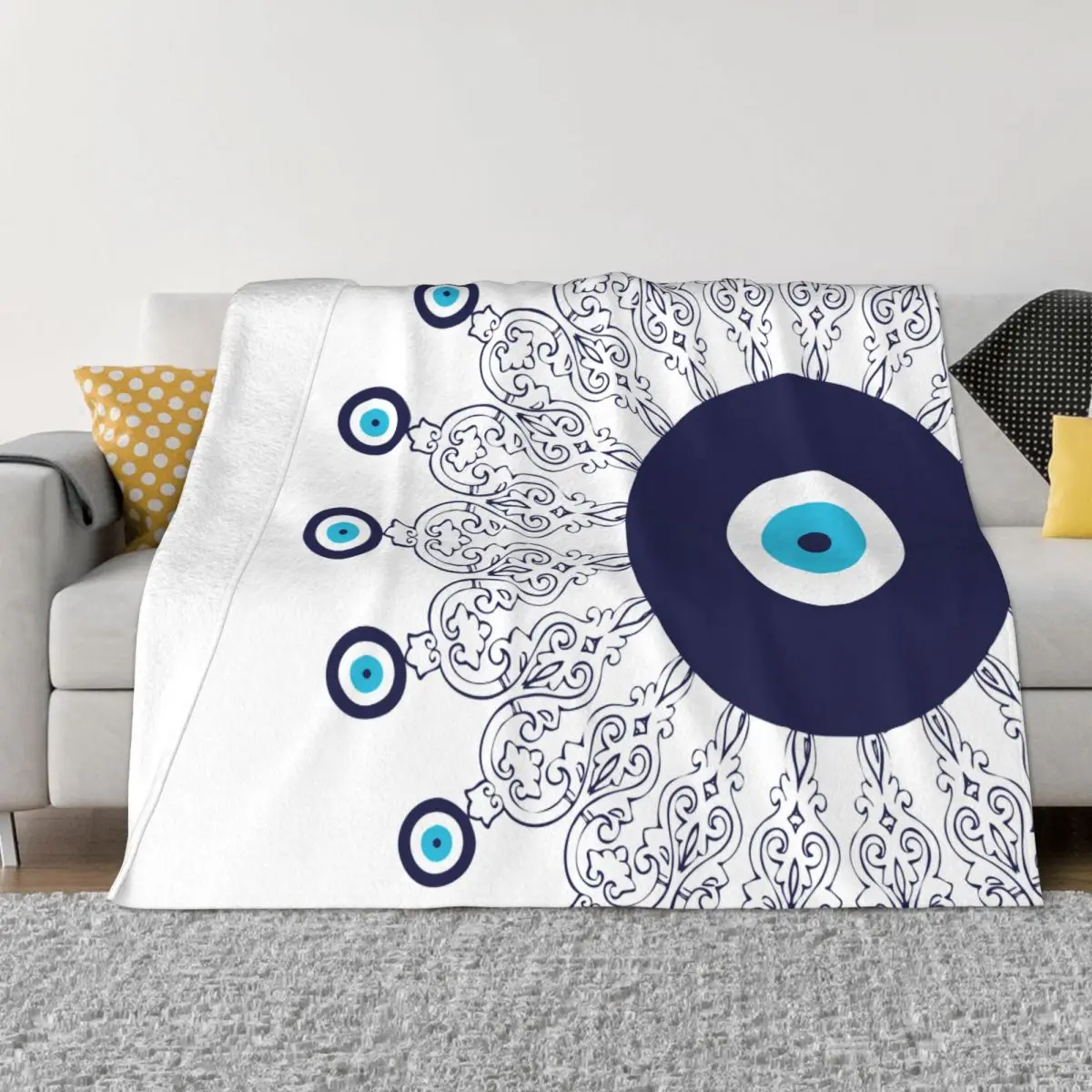 

Navy Blue Evil Eye Mandala Blankets Decor Lucky Charms Boho Hippie Greek Amulet Throw Blanket for Home Travel Plush Thin Quilt