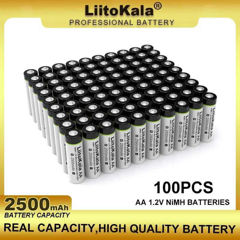 

100 pces liitokala 1.2v aa 2500mah ni-mh bateria recarregável para a temperatura arma controle remoto mouse brinquedo baterias