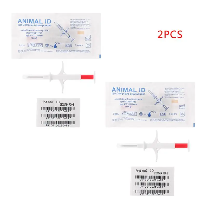 

2Pcs Pet ID Microchip Syringe 2.12x12 mm ISO11784/5 FDX-B HDX Animal Tag Injector IP67