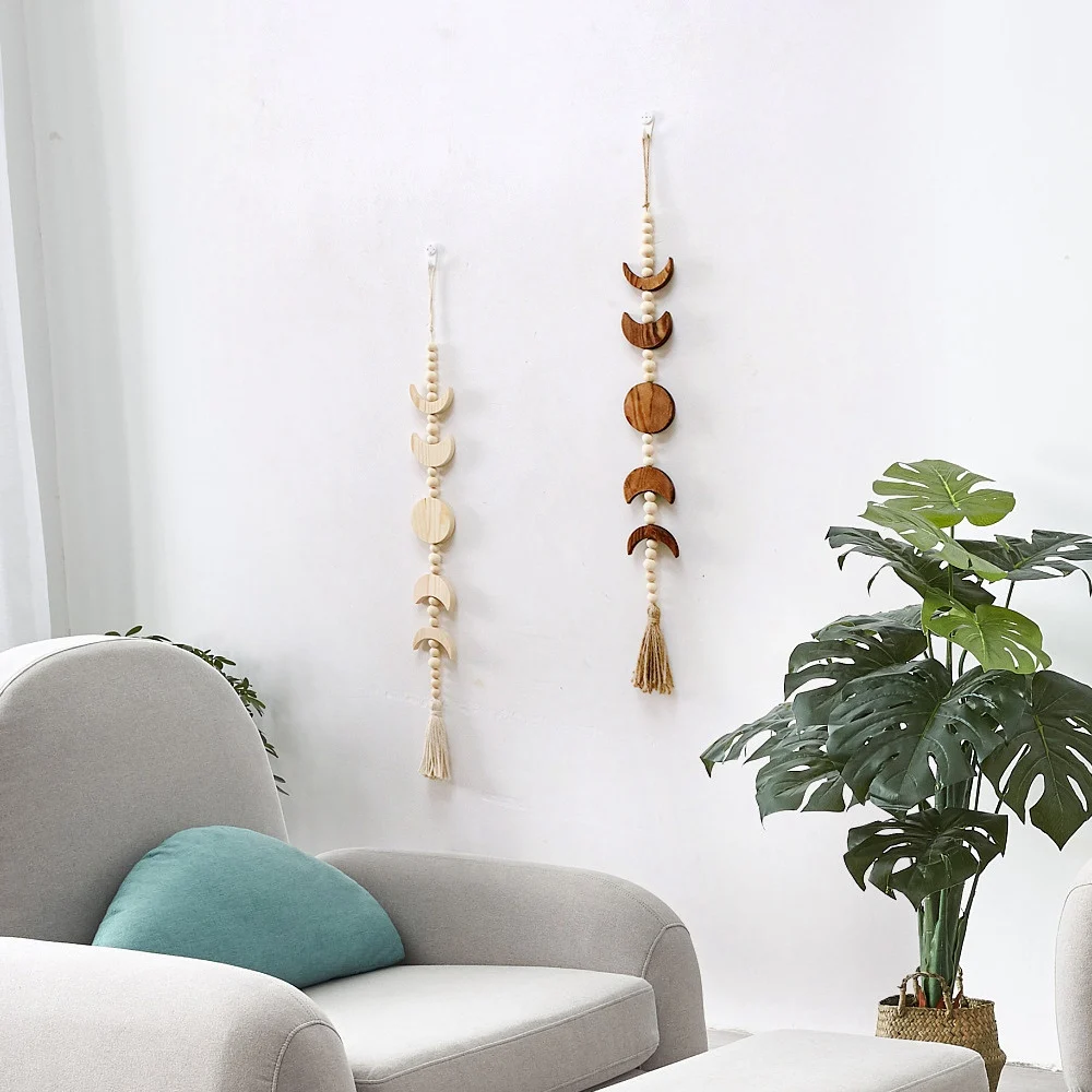 Настенная висячая гирлянда с изображением дерева и Луны бусинами в стиле бохо
