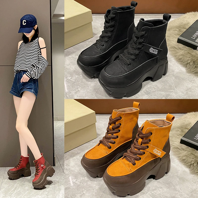 Женские кроссовки на танкетке винтажные повседневные кожаные туфли платформе и