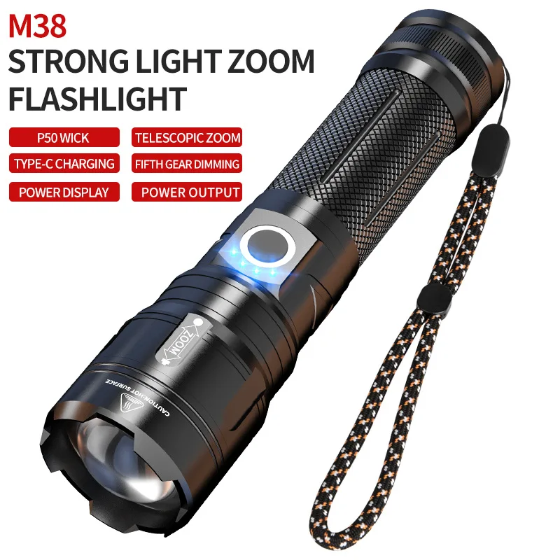 1000 lumen waterproof P50 flashlight Strong light charging outdoor tele telescopic zoom night fishing portable lighting flashlig