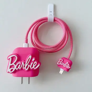 Kawaii Pink Barbie Data Cable Protective Cover for iPhone 3