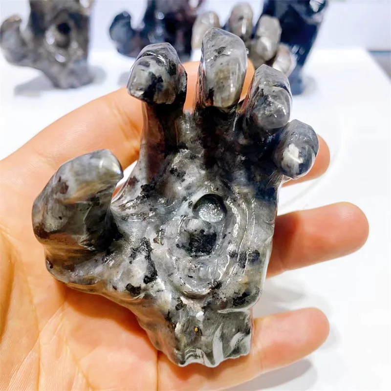 7 8 см Природный Larvikite Devil's Hand Crystal исцеляющая ручная карведа статуя для