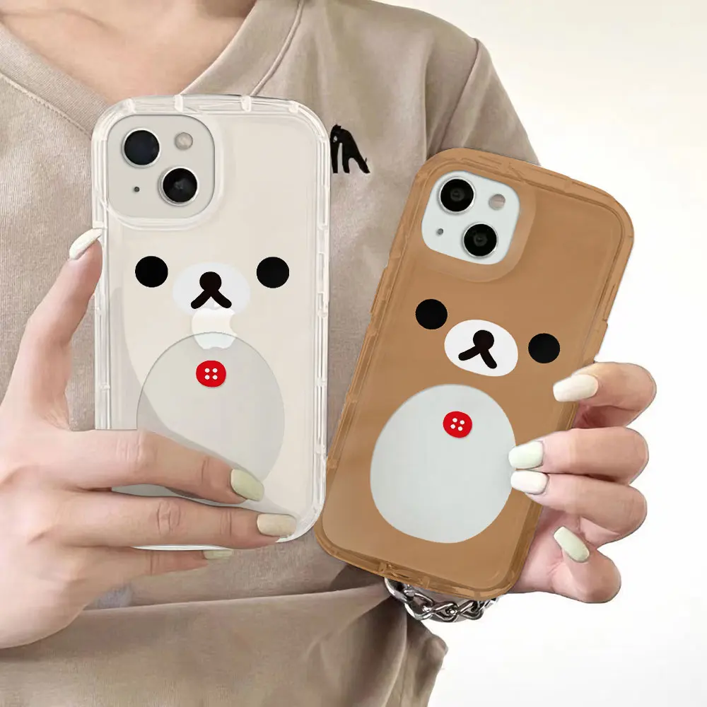 Fashion Cute Cartoon Rilakkuma Bear Clear Case for IPhone 16 15 14 13 12 11 Pro Max 7 8 Plus XR XS SE2020 Airbag Cover