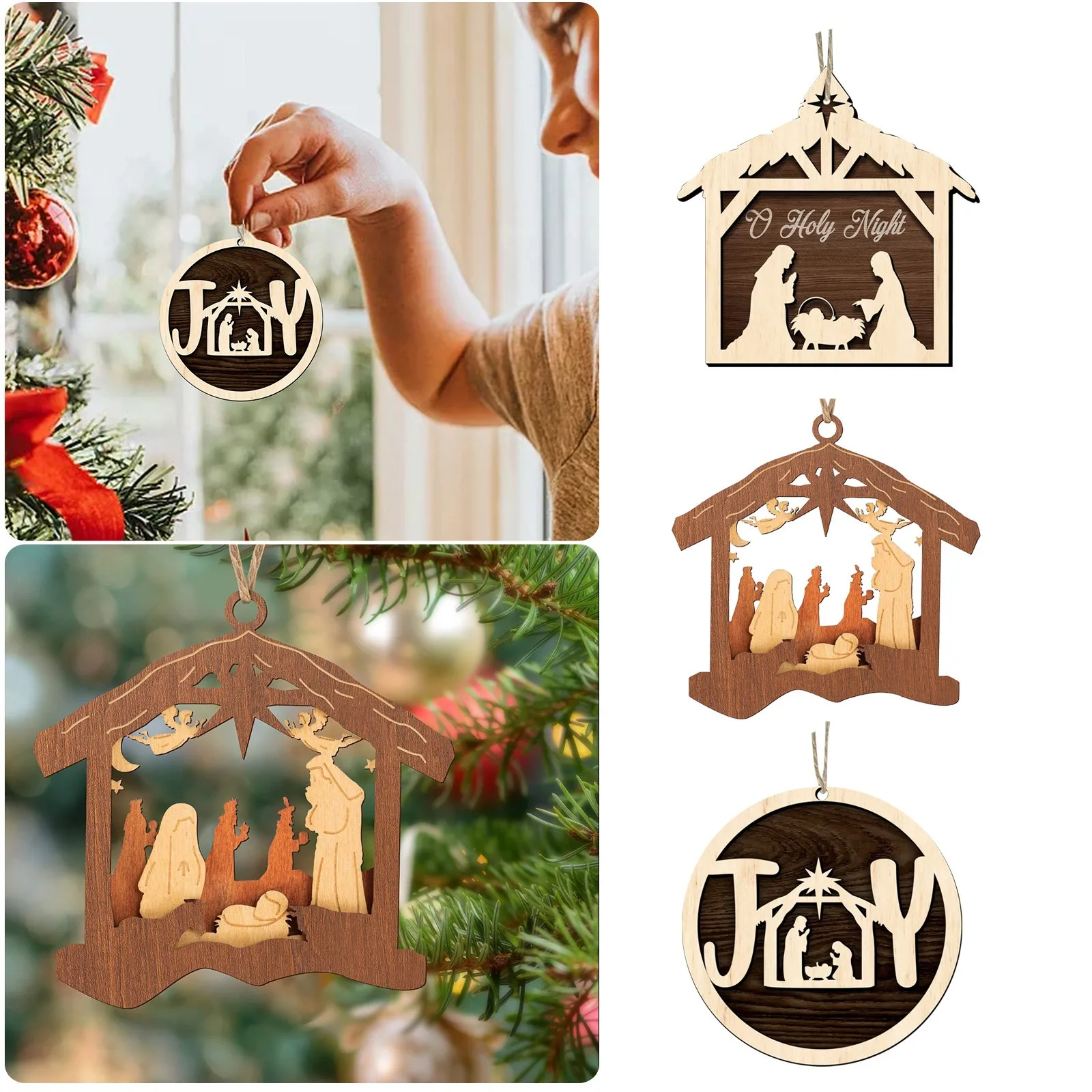 

3D Carving 2024 Easter Jesus Advent Holy Mary Christmas Tree Decoration Car Hanging Pendant Gift Wooden Vintage Window Hanging