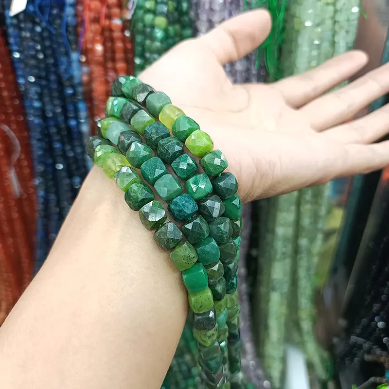 7-8 мм граненый квадратный натуральный зеленый камень халцедон Аксессуары для