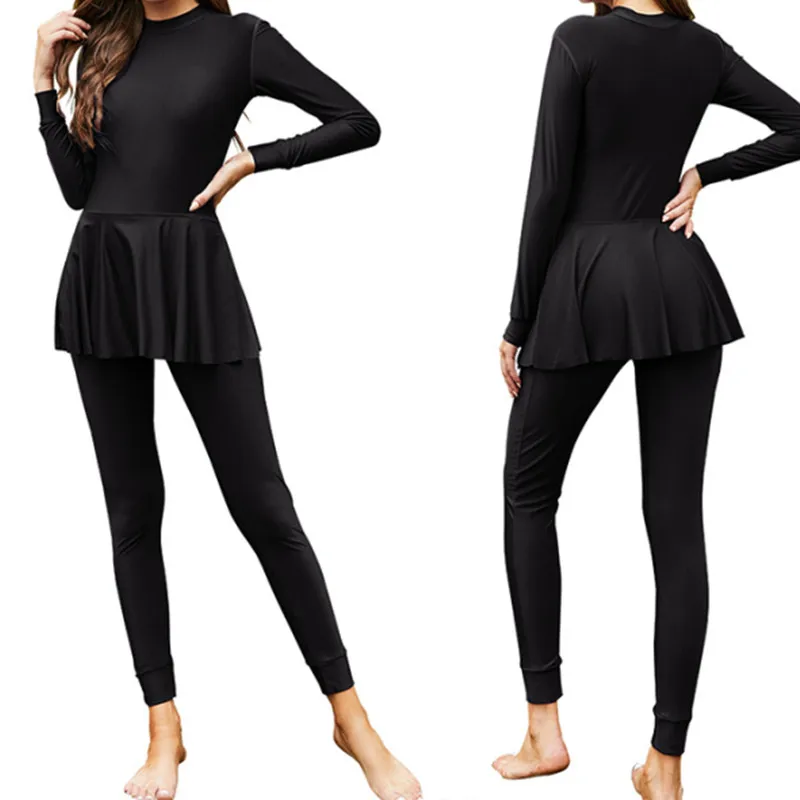 

Ramadan Women Muslim Burkini Swimsuit Swimwear One-Piece Print Moslem Muslem Maillot De Bain Femme Whole Black