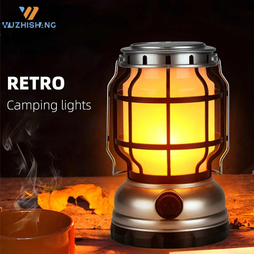 Retro Portable Lanterns Flashlight Stepless Dimming Rechargeable Camping Tent Travel Outdoor Lighting Equipment Light Lamp