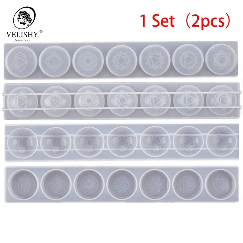 

2Pc 7 Chakra Stones Resin Molds Round Engraved Chakra Symbols Silicone Mould Crystal Epoxy Casting Mold for DIY Jewelry Pendants