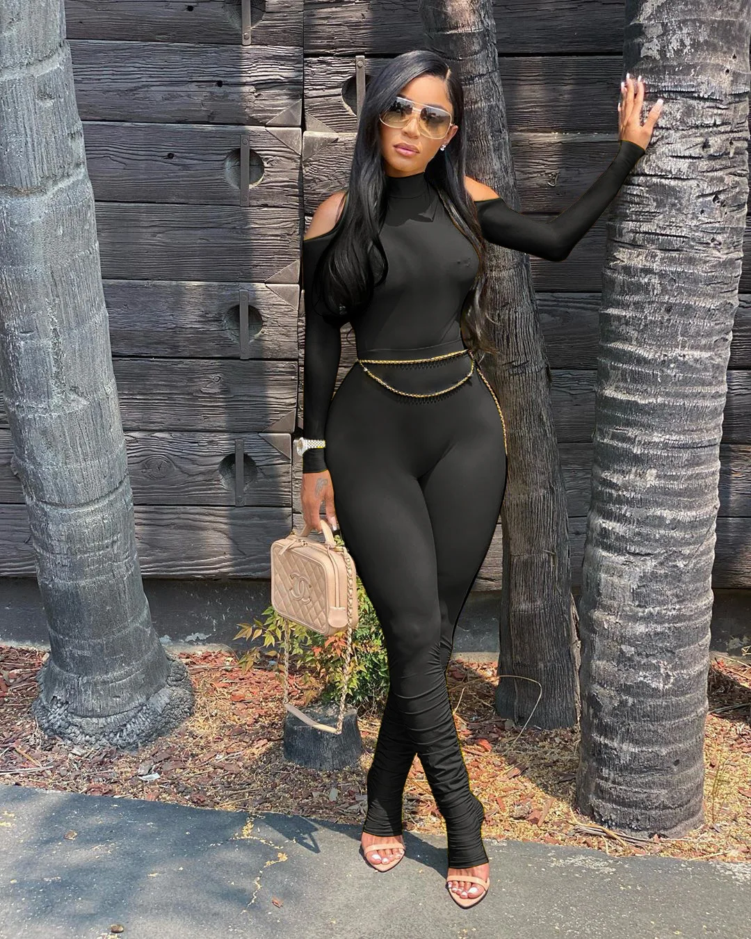 

Women's Zip Up Sexy Long Pleated Jumpsuit