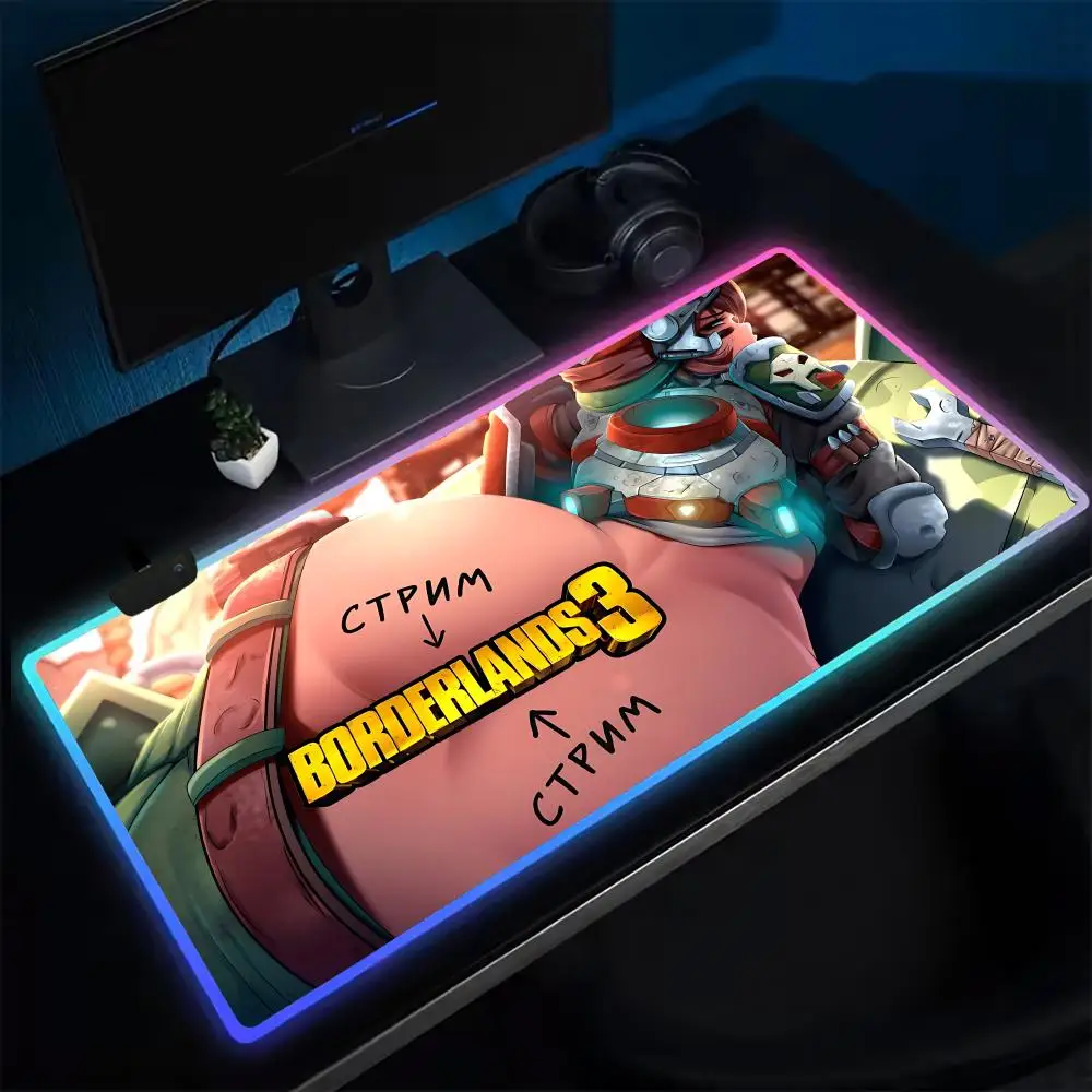 Gamer B-Borderlands Mouse Pad Anime Gaming LED Table Pads Backlit Rubber Desktop XXL Mousepad RGB Desk Mats