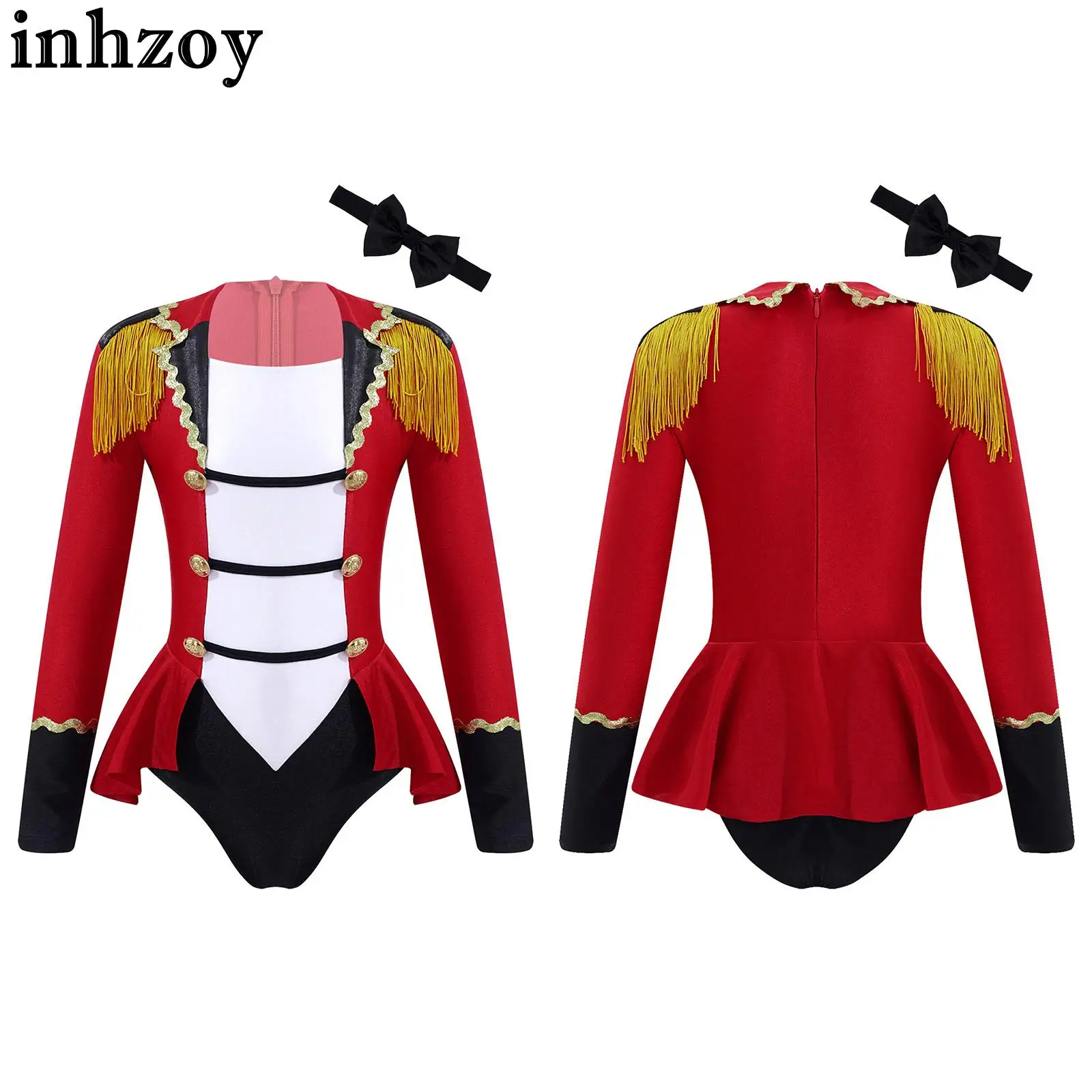 

Детский костюм циркового кольца для девочек, комбидресс с контрастными цветными кисточками и пуговицами, боди с галстуком, винтажный костюм для косплея на Хэллоуин