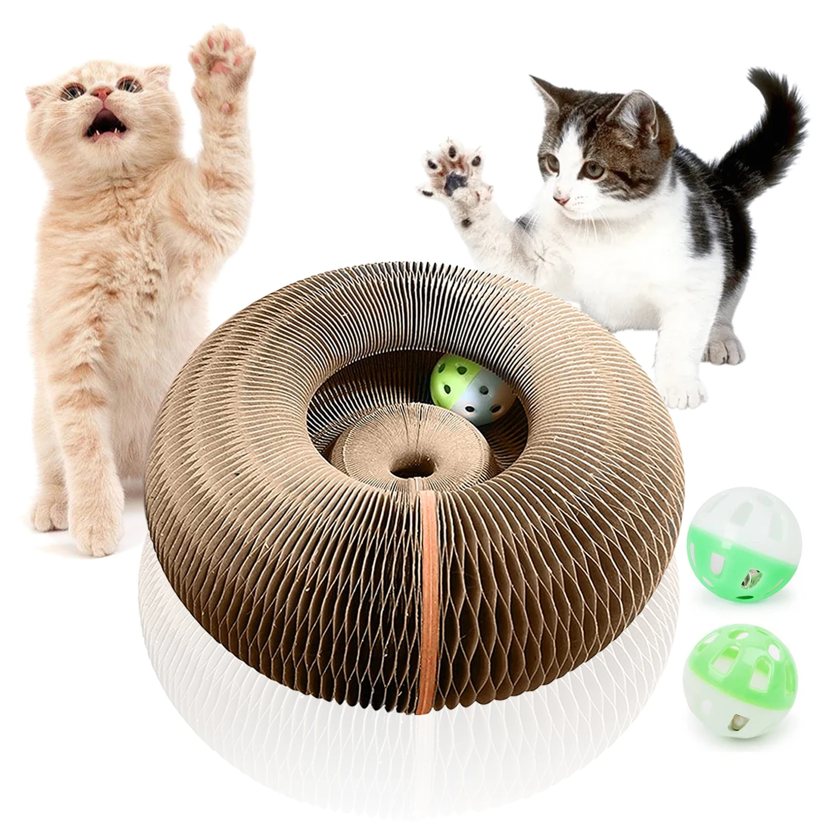 

Cat Ball Toy Corrugated Magic Organ Pet Scratching Board with 2Pcs Bell Balls for Household Funny Cat Supplies