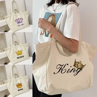 canvas shoulder shopping bags foldable female bag queen printed student shopper grocery organizer handbag travel work tote pack