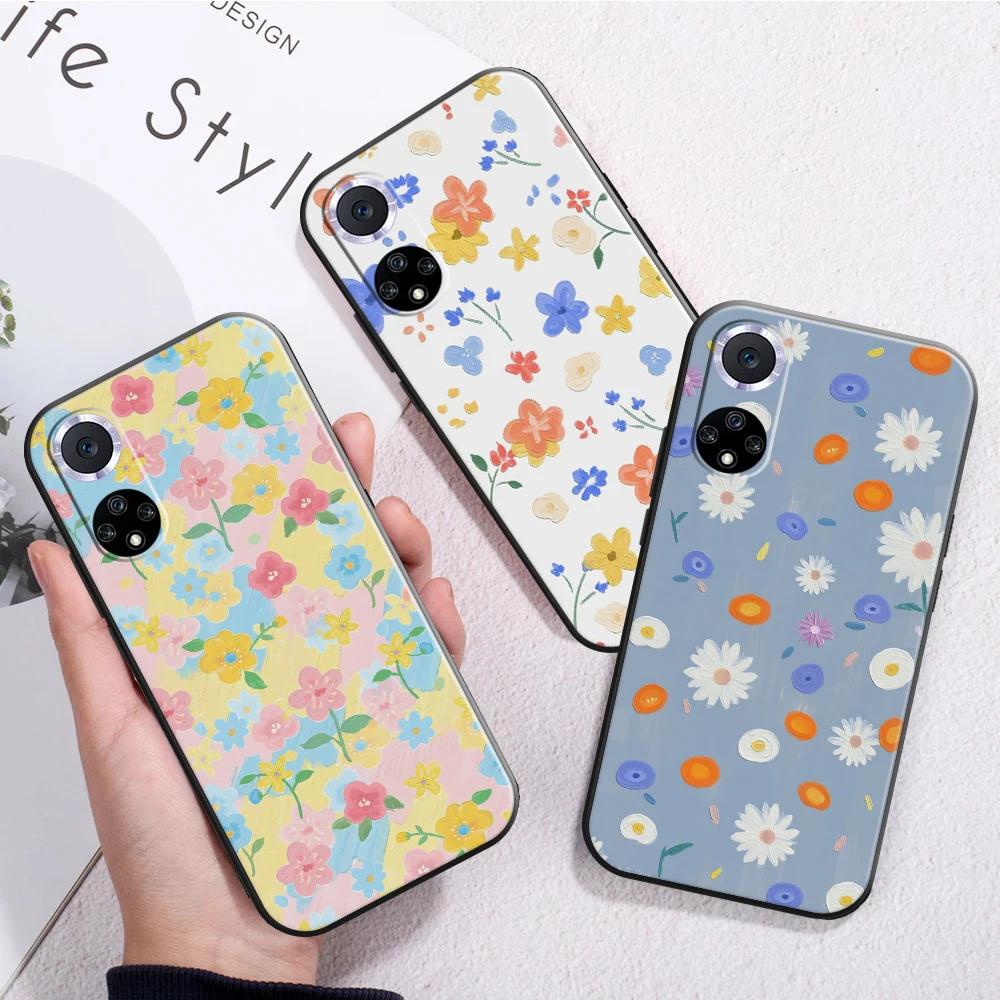 

Painted Colorful Flower Phone Case For Huawei P30 Lite P20 Pro Honor 10 8X 9X 10X 9A Silicone Cover Funda Liquid Silicon Soft